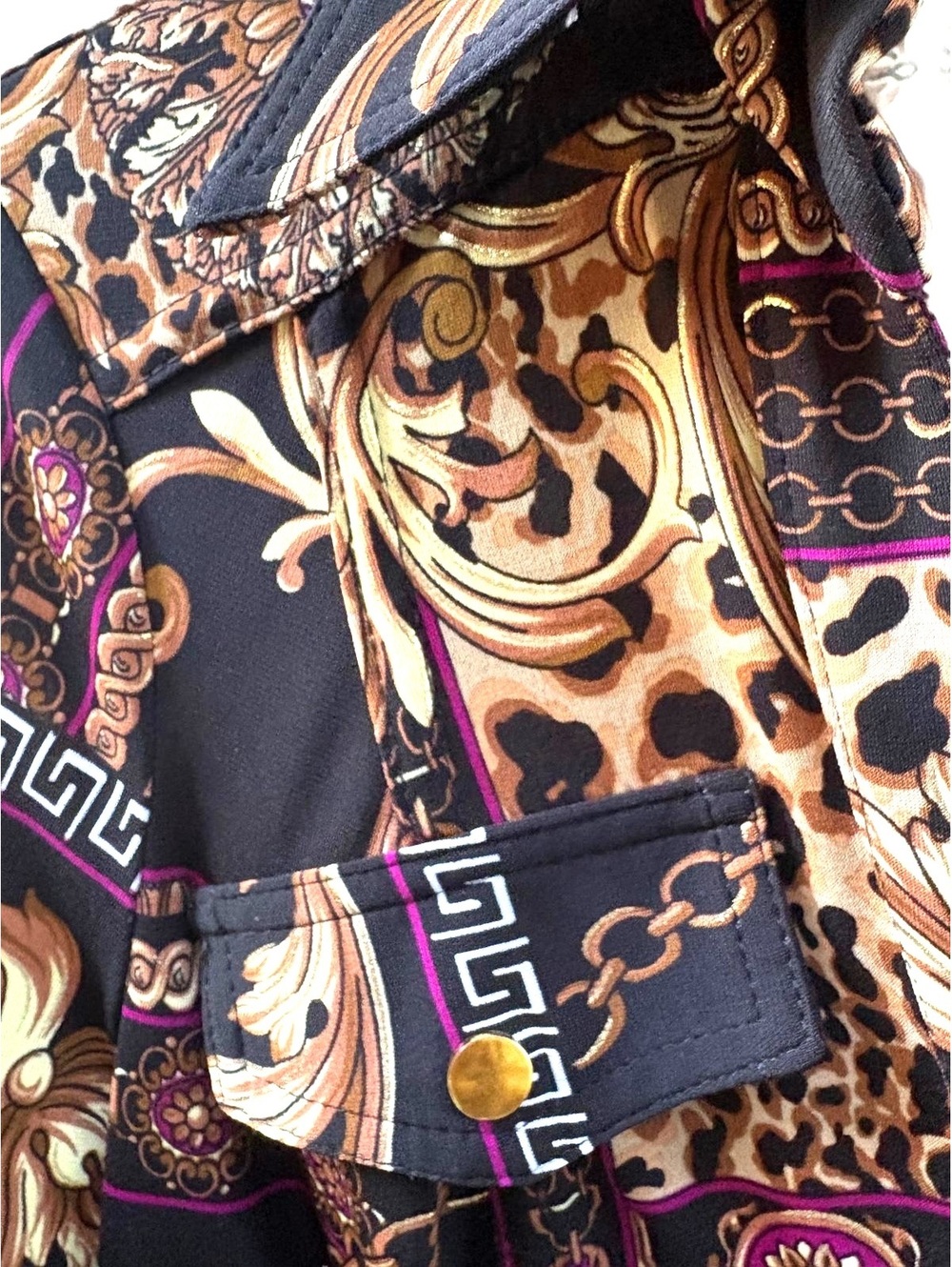 Vintage Cache Baroque and Leopard Print Button Up Blouse Size Small #maximalist - Picture 5 of 6